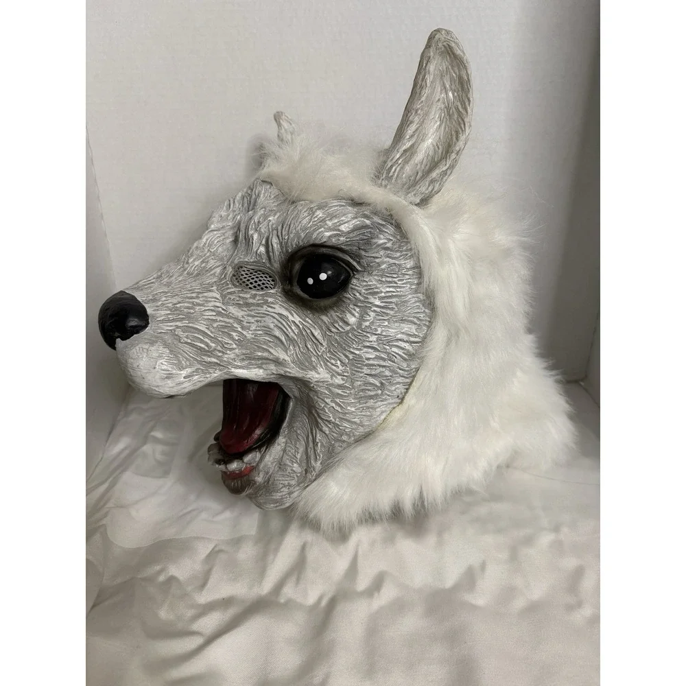 New Halloween Llama Alpaca Hairy White Mask Latex Horrifying Adult Scary 1sz